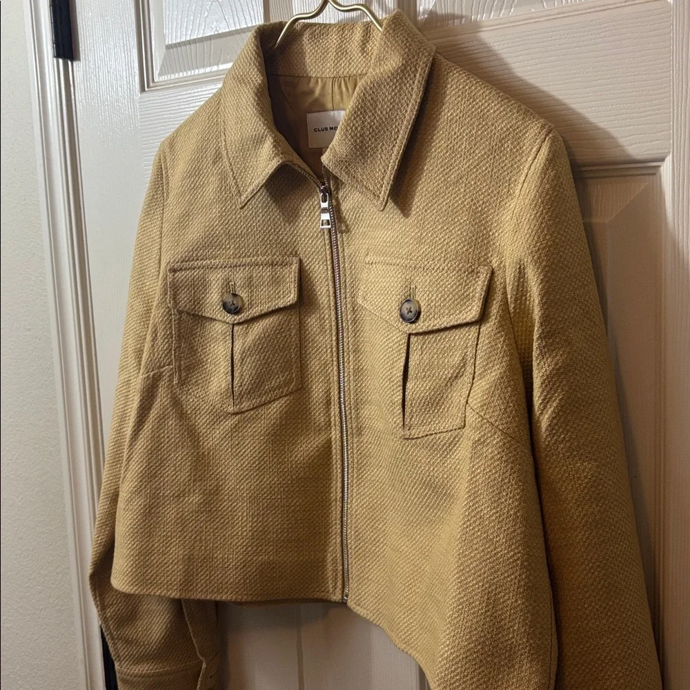 Club Monaco Cropped Textured Zip Jacket - Tan - Picture 4 of 11